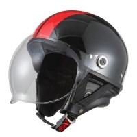 バイクヘルメット ポリスヘルメット ストリートハーフ 半帽ヘルメット ブラック/レッド フリーサイズ(57~60cm未満)